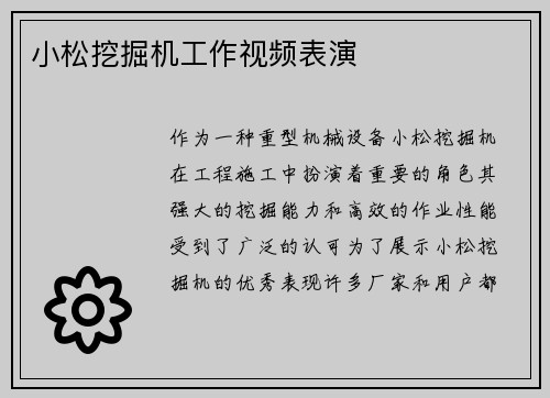 小松挖掘机工作视频表演